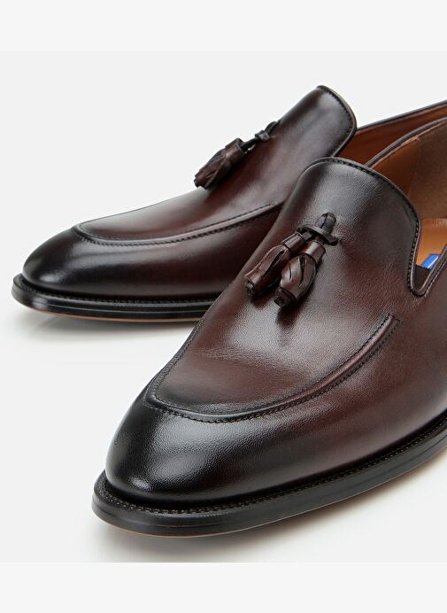 Erkek Deri Kahverengi Püskül Detaylı Klasik Loafer - Görsel 4