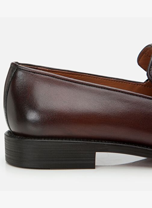 Erkek Deri Kahverengi Püskül Detaylı Klasik Loafer - Görsel 5