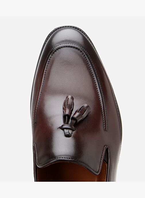 Erkek Deri Kahverengi Püskül Detaylı Klasik Loafer - Görsel 6