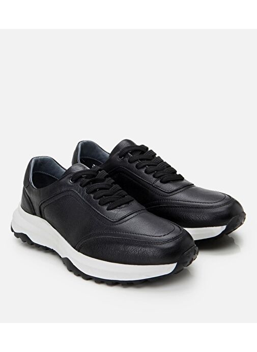 Erkek Deri Siyah Yumuşak Tabanlı Spor Ayakkabı - Görsel 3