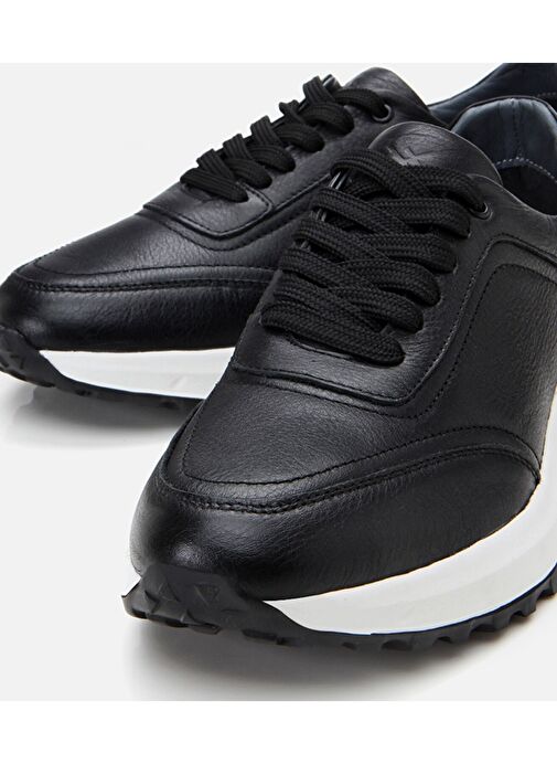 Erkek Deri Siyah Yumuşak Tabanlı Spor Ayakkabı - Görsel 4