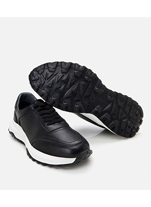 Erkek Deri Siyah Yumuşak Tabanlı Spor Ayakkabı - Görsel 7