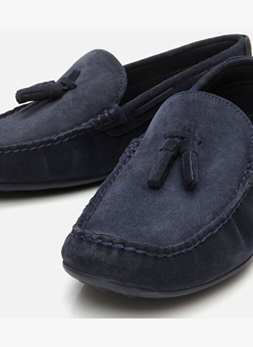 Erkek Süet Deri Lacivert Püskül Detaylı Günlük Loafer - Görsel 4