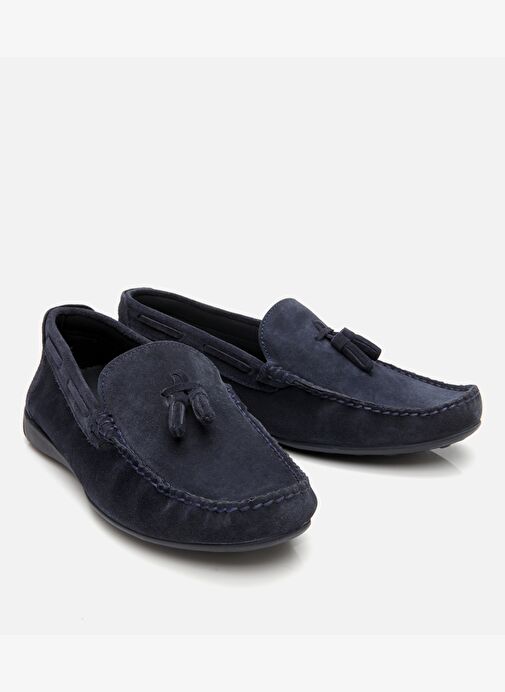 Erkek Süet Deri Lacivert Püskül Detaylı Günlük Loafer - Görsel 3