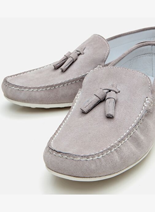 Erkek Süet Deri Gri Püskül Detaylı Günlük Loafer - Görsel 4