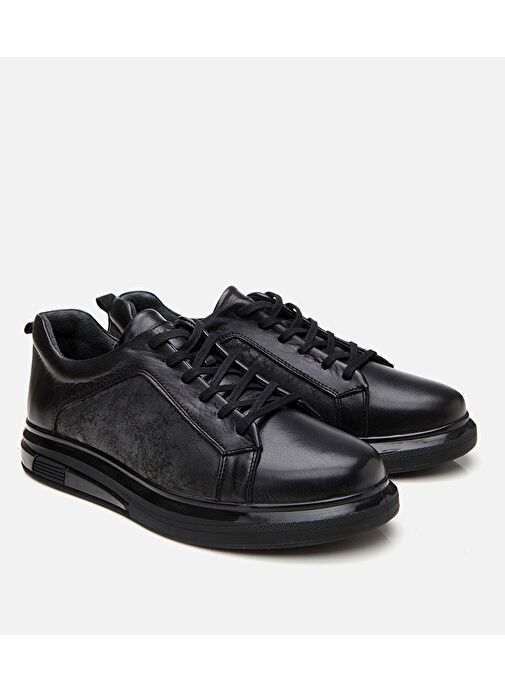 Erkek Deri Siyah Şeffaf Tabanlı Spor Ayakkabı - Görsel 3