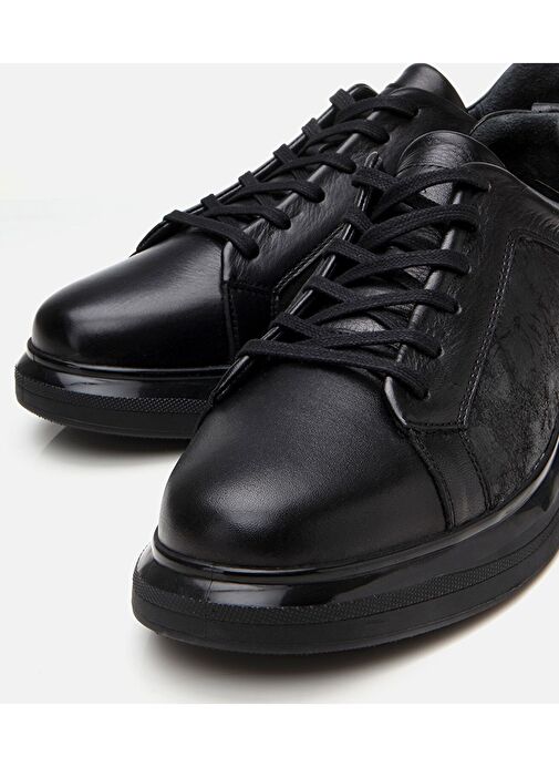 Erkek Deri Siyah Şeffaf Tabanlı Spor Ayakkabı - Görsel 4