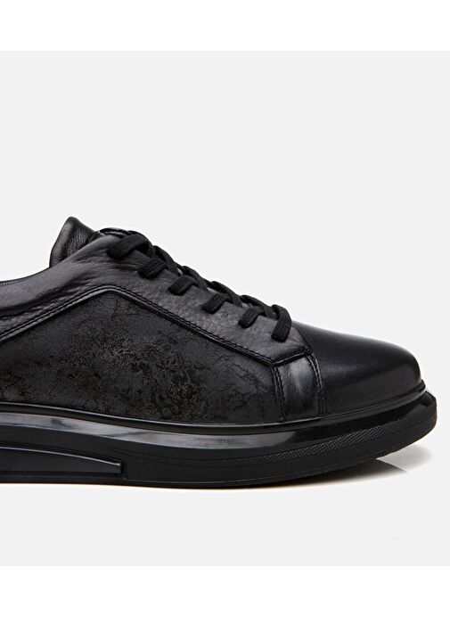 Erkek Deri Siyah Şeffaf Tabanlı Spor Ayakkabı - Görsel 8