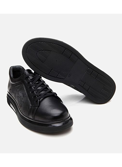 Erkek Deri Siyah Şeffaf Tabanlı Spor Ayakkabı - Görsel 9