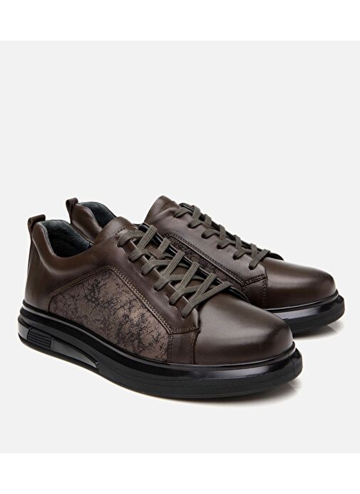 Erkek Deri Haki Şeffaf Tabanlı Spor Ayakkabı - Görsel 3