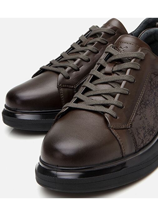 Erkek Deri Haki Şeffaf Tabanlı Spor Ayakkabı - Görsel 4