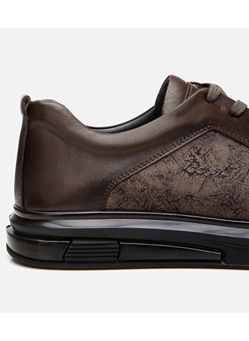 Erkek Deri Haki Şeffaf Tabanlı Spor Ayakkabı - Görsel 6