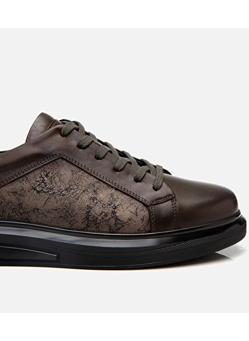 Erkek Deri Haki Şeffaf Tabanlı Spor Ayakkabı - Görsel 8