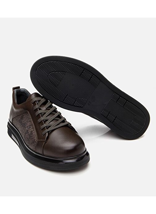 Erkek Deri Haki Şeffaf Tabanlı Spor Ayakkabı - Görsel 9