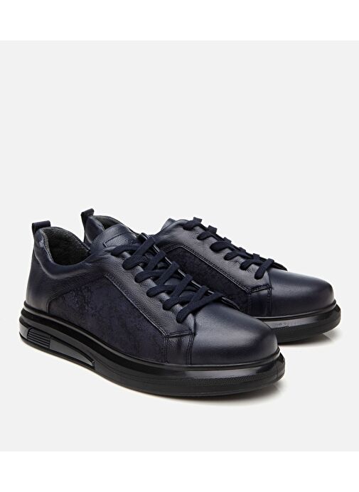 Erkek Deri Lacivert Şeffaf Tabanlı Spor Ayakkabı - Görsel 3