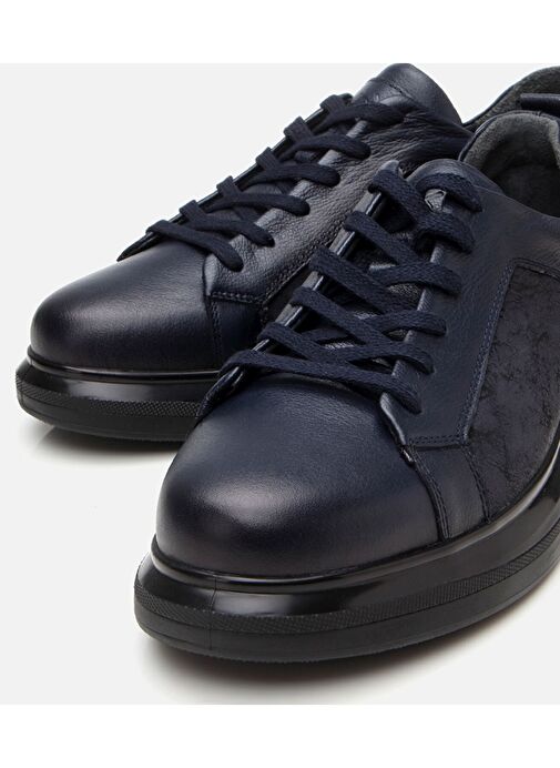 Erkek Deri Lacivert Şeffaf Tabanlı Spor Ayakkabı - Görsel 4