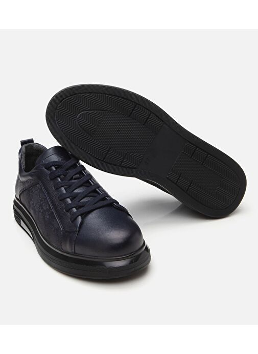 Erkek Deri Lacivert Şeffaf Tabanlı Spor Ayakkabı - Görsel 9