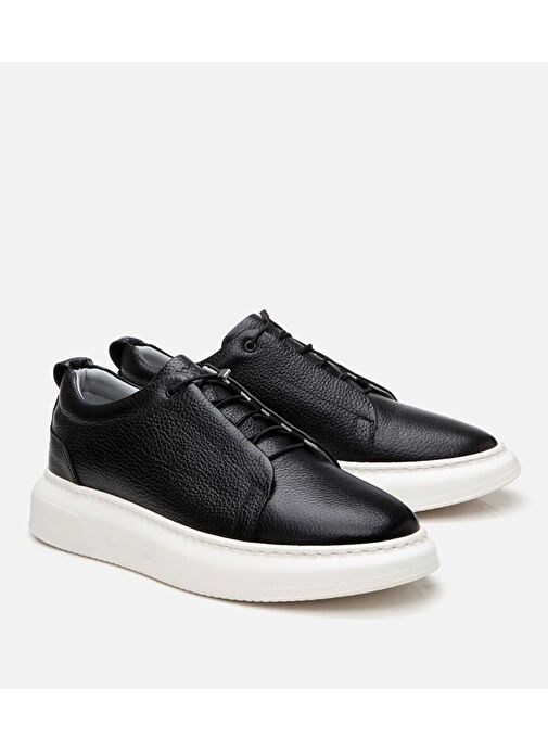 Erkek Deri Siyah Ultra Hafif Tabanlı Spor Ayakkabı - Görsel 3