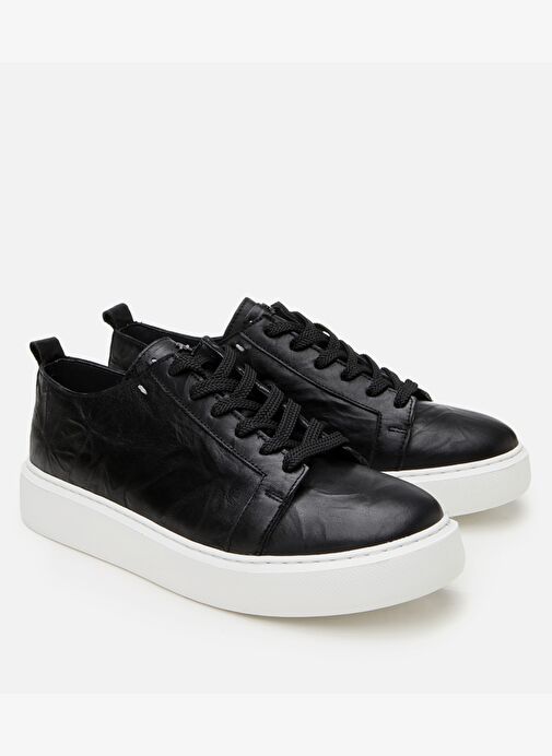 Erkek Deri Siyah Hafif Tabanlı Spor Ayakkabı - Görsel 3