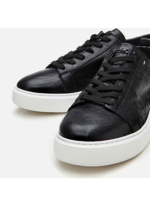 Erkek Deri Siyah Hafif Tabanlı Spor Ayakkabı - Görsel 4