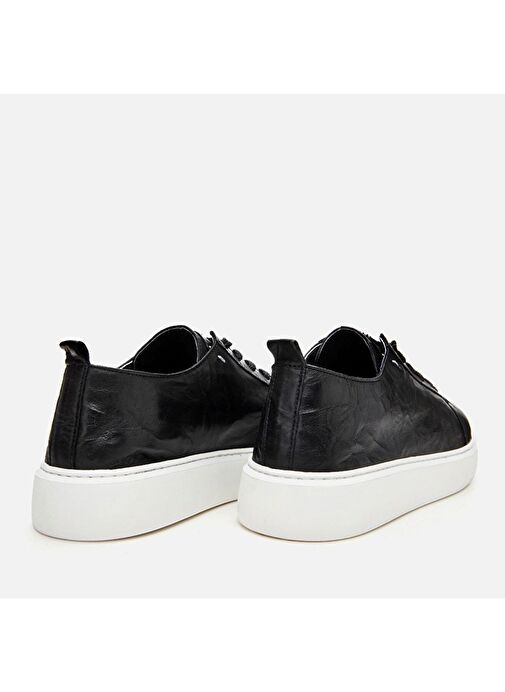 Erkek Deri Siyah Hafif Tabanlı Spor Ayakkabı - Görsel 6