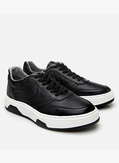 Erkek Deri Siyah Yüksek Tabanlı Spor Ayakkabı - Görsel 3