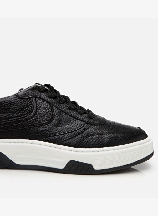 Erkek Deri Siyah Yüksek Tabanlı Spor Ayakkabı - Görsel 7