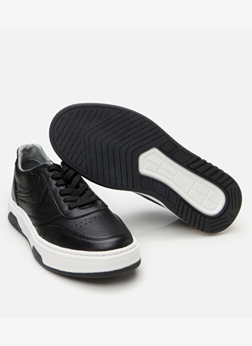 Erkek Deri Siyah Yüksek Tabanlı Spor Ayakkabı - Görsel 9