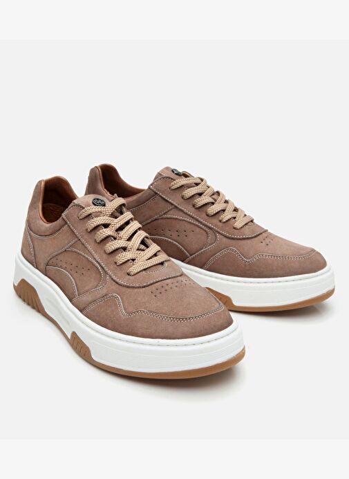 Erkek Nubuk Deri Yüksek Tabanlı Bej Spor Ayakkabı - Görsel 3