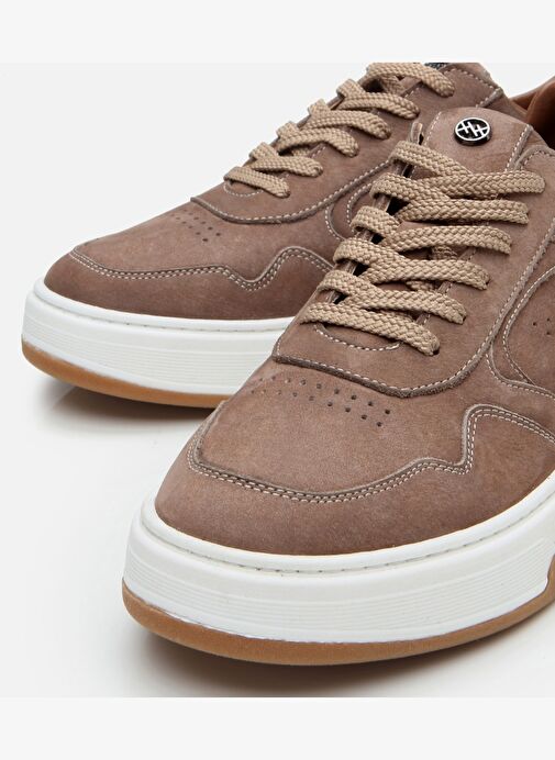 Erkek Nubuk Deri Yüksek Tabanlı Bej Spor Ayakkabı - Görsel 4