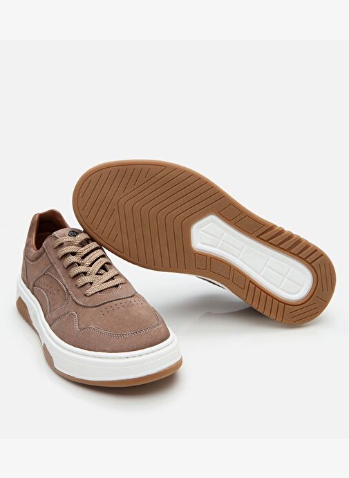 Erkek Nubuk Deri Yüksek Tabanlı Bej Spor Ayakkabı - Görsel 7