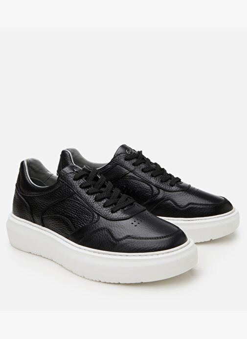 Erkek Deri Siyah Yüksek Tabanlı Spor Ayakkabı - Görsel 3