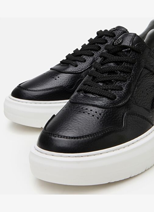 Erkek Deri Siyah Yüksek Tabanlı Spor Ayakkabı - Görsel 4
