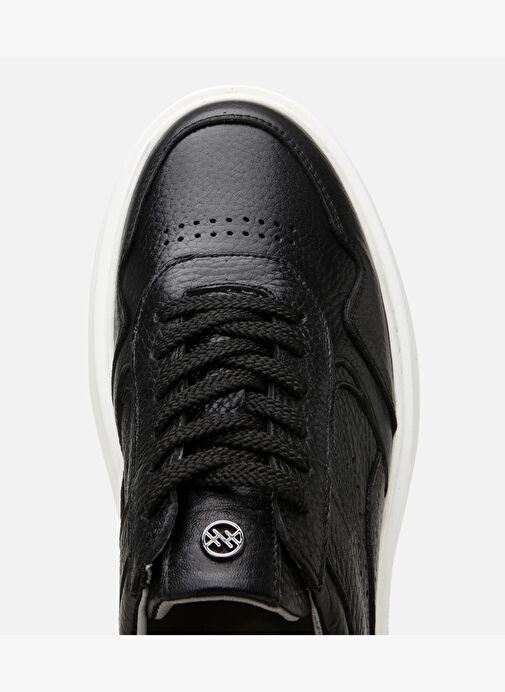 Erkek Deri Siyah Yüksek Tabanlı Spor Ayakkabı - Görsel 5