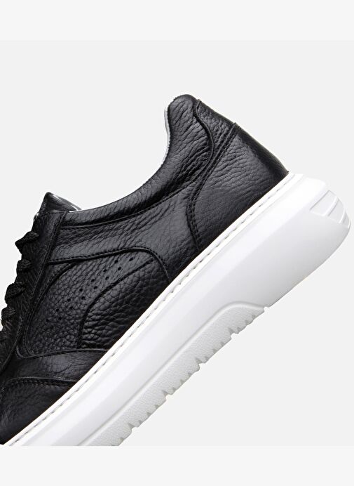 Erkek Deri Siyah Yüksek Tabanlı Spor Ayakkabı - Görsel 6