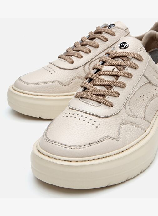 Erkek Deri Bej Yüksek Tabanlı Spor Ayakkabı - Görsel 4