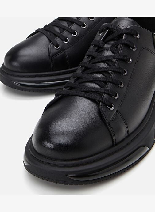 Erkek Deri Siyah Hafif Tabanlı Spor Ayakkabı - Görsel 4