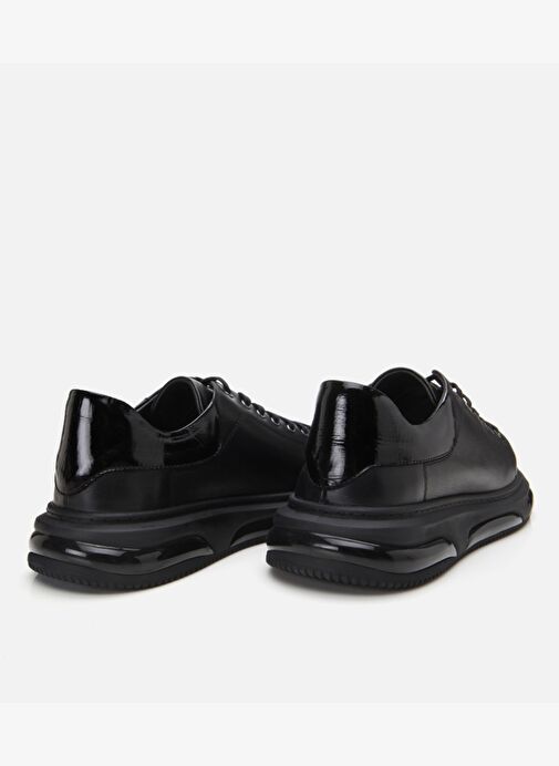 Erkek Deri Siyah Hafif Tabanlı Spor Ayakkabı - Görsel 6