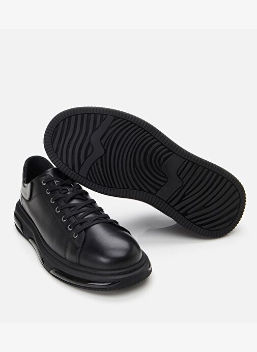 Erkek Deri Siyah Hafif Tabanlı Spor Ayakkabı - Görsel 7