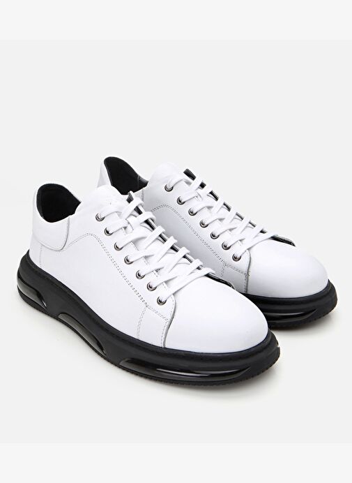 Erkek Deri Beyaz Hafif Tabanlı Spor Ayakkabı - Görsel 3