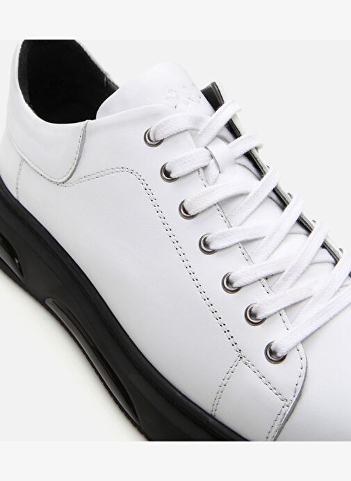 Erkek Deri Beyaz Hafif Tabanlı Spor Ayakkabı - Görsel 6