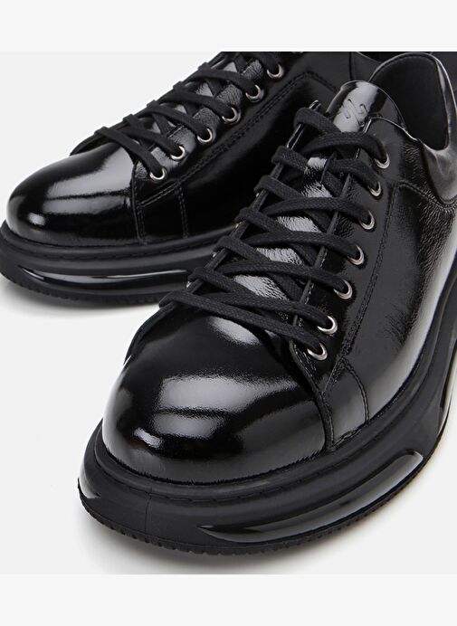 Erkek Rugan Deri Siyah Hafif Tabanlı Spor Ayakkabı - Görsel 4