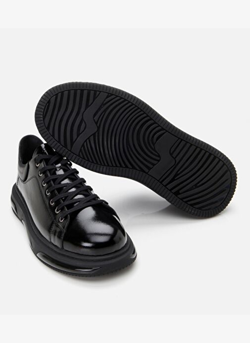 Erkek Rugan Deri Siyah Hafif Tabanlı Spor Ayakkabı - Görsel 7