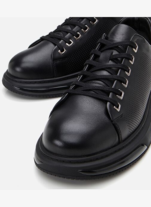 Erkek Deri Siyah Hafif Tabanlı Spor Ayakkabı - Görsel 4