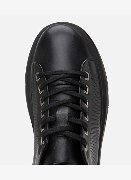 Erkek Deri Siyah Hafif Tabanlı Spor Ayakkabı - Görsel 5