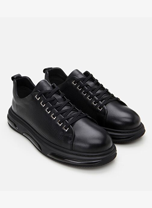 Erkek Deri Siyah Hafif Tabanlı Spor Ayakkabı - Görsel 3