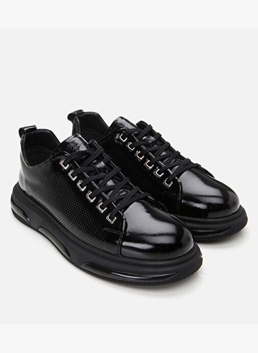 Erkek Rugan Deri Siyah Hafif Tabanlı Spor Ayakkabı - Görsel 3