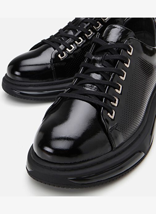 Erkek Rugan Deri Siyah Hafif Tabanlı Spor Ayakkabı - Görsel 4