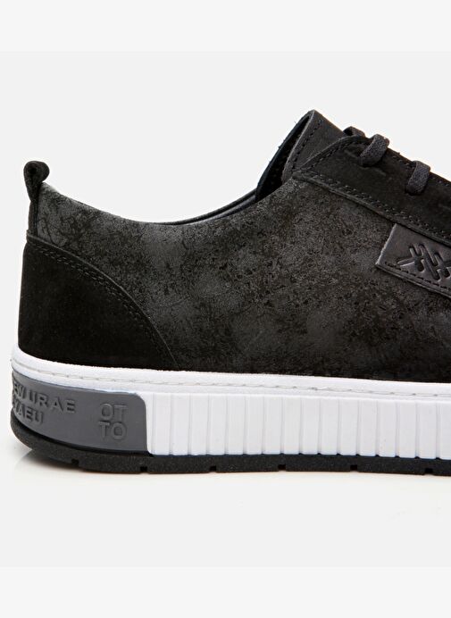 Erkek Deri Siyah Baskılı Spor Ayakkabı - Görsel 5