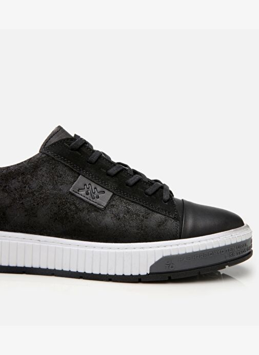 Erkek Deri Siyah Baskılı Spor Ayakkabı - Görsel 7